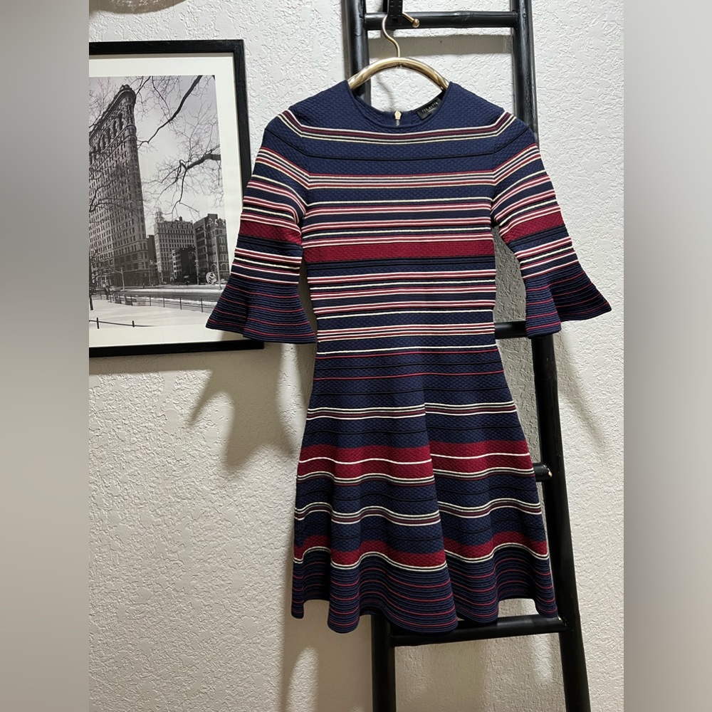 Ted Baker London Tayiny Striped Ottoman Blue Skater Dress - Size 4